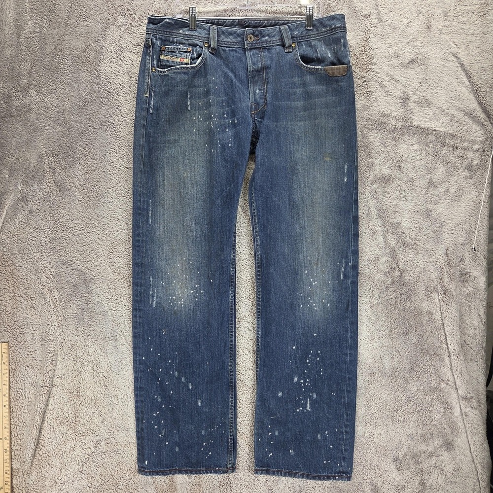 Diesel Jeans Mens 36x32 Blue Levan Relaxed Straight Button Fly Made Italy 00732
